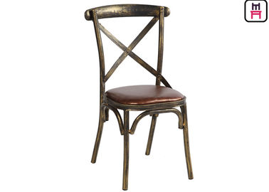 Wood Like X Back Stylish Metal Restaurant Chairs With Brown Leather Seats