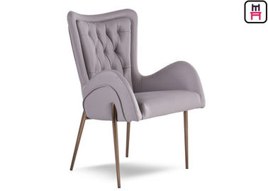 Leather Arm Hotel Room Chairs With Button Decorative / Stainless Steel Legs