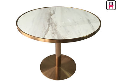 Stainless Steel Rose Golden Restaurant Dining Table Luxury Marble Top with Golden Seam