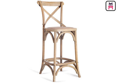French Style Solid Wood Restaurant Bar Stools  Rustic Rattan Seater X Shape Back