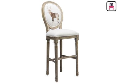 Classical Royal Round Back Bar Stool Fabric Lether Solid Wood For High Luxury Restsaurant