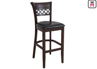 Grating Leather Seats Restaurant Supply Bar Stools , Traditional Oak Wood Bar Stools