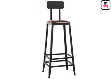 Indoor Industrial High Back Bar Stools With Solid Wood Frame / Removable Backrest