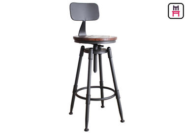 Loft Style Adjustable Metal Restsaurant Bar Stools Wood / Leather Seats Bar Chair