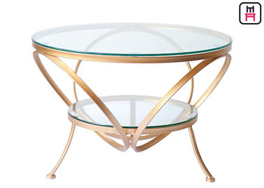 Glass Coffee Table Gold Frame , Modern Round Glass Coffee Table For Bar / Hotel