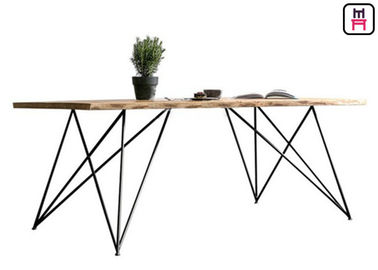 Base Solid Wood Restaurant Dining Table With Geometric Rose Gold Metal Frame