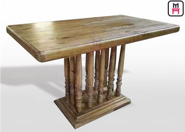 Vintage Rectangle Restaurant Dining Table With Rustic Solid Wood Roman Column