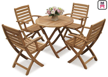 Rectangle / Round / Square Folding Table And Chairs Solid Wood Garden Furniture Sets 