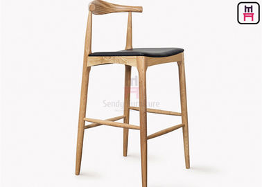 Ash Wood Leather Seat Bar Stools Classical Mid-Century Style For Hotel