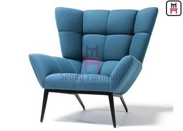 Upholstered Fabric Single Sofa Chair , High Back Armchair With Black Metal Base