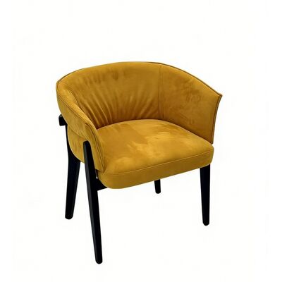 Yellow Luxurious Velvet Upholstered Ash Wood Dining Chair