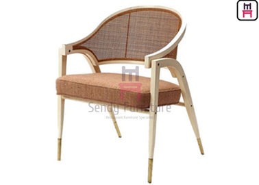 Black Ash Wood Frame Rattan Dining Chairs Leather Cushion Armrest Dining Chair