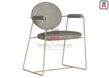 201 Stainless Steel Soft Armrest Dining Chair , Hotel Furniture Chairs Brown Leather
