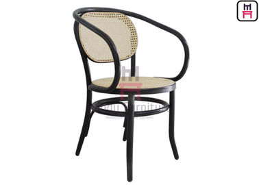 Natural Rattan Dining Chairs Black Benchwood Armrest Cane Dining Chair