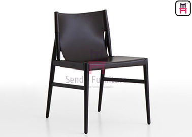 Dark Gray Color Wood Restaurant Chairs Saddle Leather Indoor Commercial Furniture