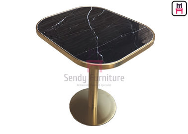Oval Shape Restaurant Dining Table Marble Pattern Ceramic With Golden Seam
