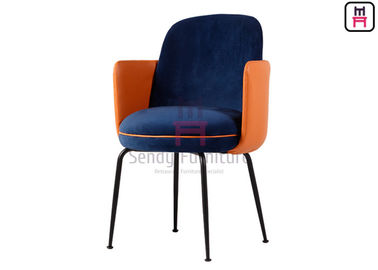 Armrests Comfortable Restaurant Chairs Upholstered Fabric With Black Iron Feet