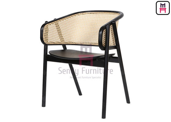 Walnut Lacquered 0.3cbm Restaurant Cane Dining Chair With Armrests