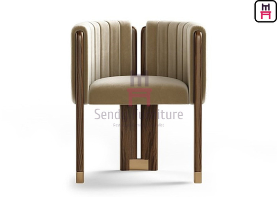 Walnut Wood Frame Upholstered Leisure Chair D55cm With Brushed Gold Details