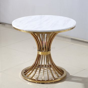 Modern Coffee Table With Stainless Steel Legs , Round Marble Top Dining ...