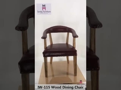 Brown Indoor Rustic Leather Chair / Sturdy Oak Wood Dining Chair With Armrest