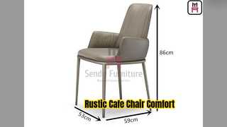 Rustic Wood Cafe Chair Leather Armrest Comfort