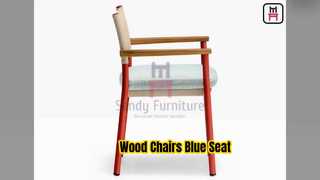 Wood Restaurant Chairs Blue Seat Style Comfort